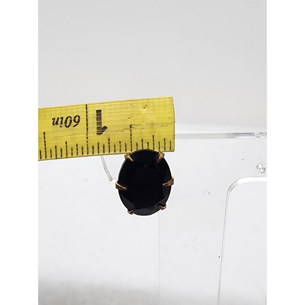 Vintage Big Black Oval Earrings Faceted Glass Stone Gold Tone Clip On 1950s - Picture 6 of 8
